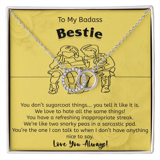 Best Friend Gift, Badass Bestie BFF Gift, 14K White Gold, Perfect Pair Pendant Jewelry with Message Card and Gift Box