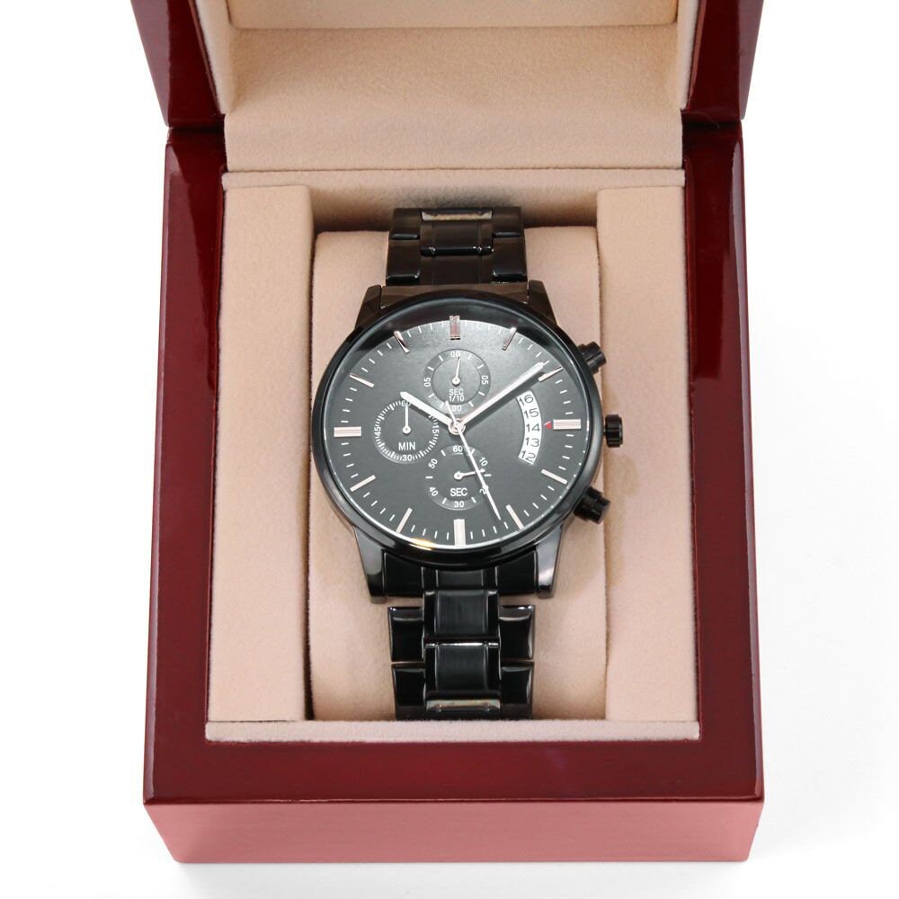 Personalized Engraved Black Chronograph Watch, Groomsmen Gift, Father's Day Gift, Anniversary Gift