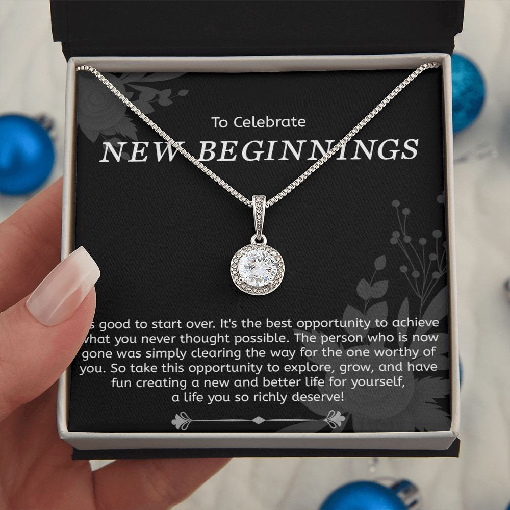 Celebrate New Beginnings Gift For Her, Divorced Gift, Break-Up Gift Necklace, 14K White Gold Eternal Hope Pendant Necklace