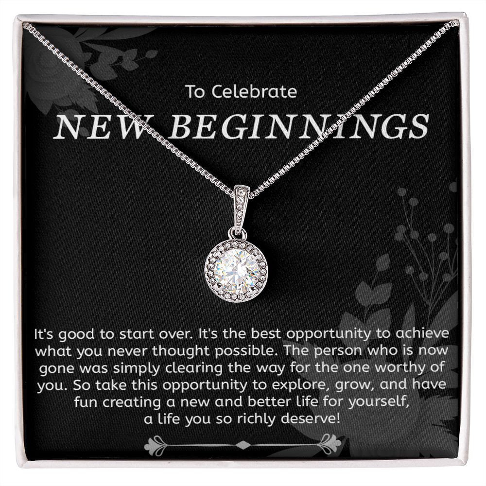 Celebrate New Beginnings Gift For Her, Divorced Gift, Break-Up Gift Necklace, 14K White Gold Eternal Hope Pendant Necklace