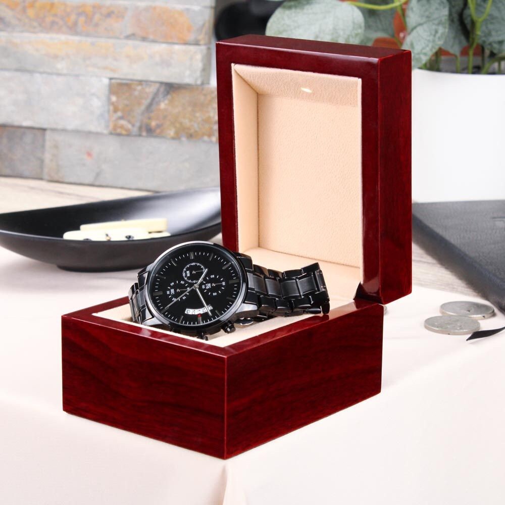 Personalized Engraved Black Chronograph Watch, Groomsmen Gift, Father's Day Gift, Anniversary Gift