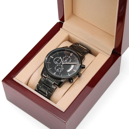 Personalized Engraved Black Chronograph Watch, Groomsmen Gift, Father's Day Gift, Anniversary Gift