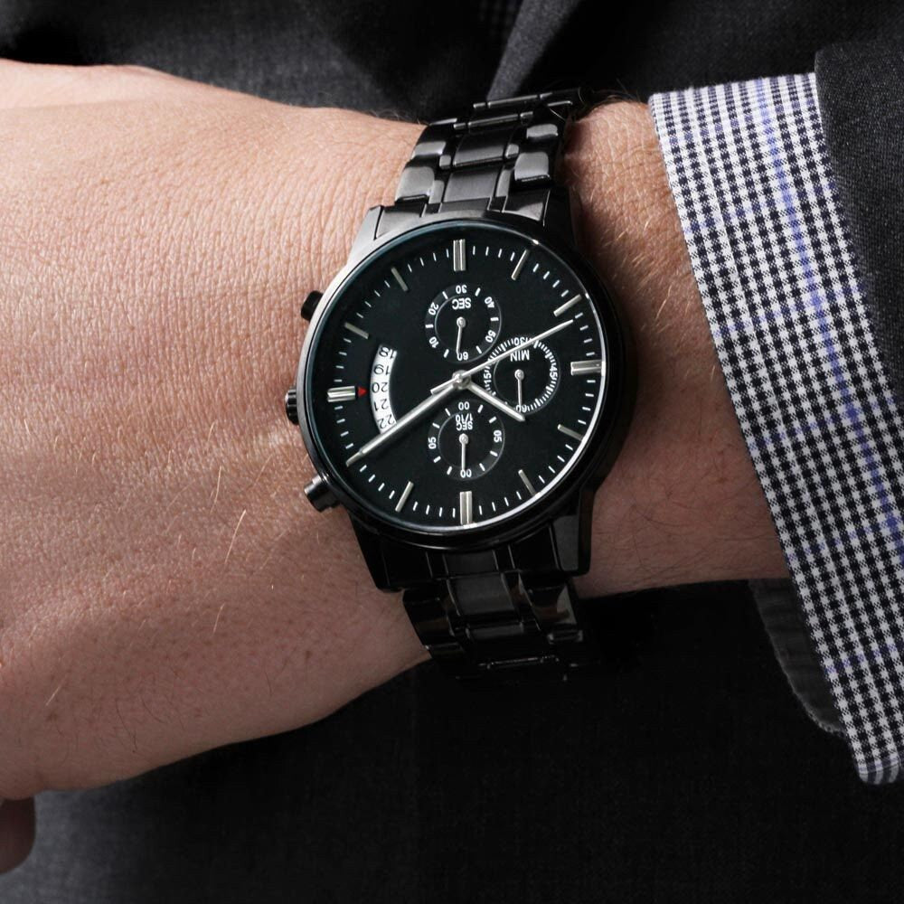 Personalized Engraved Black Chronograph Watch, Groomsmen Gift, Father's Day Gift, Anniversary Gift