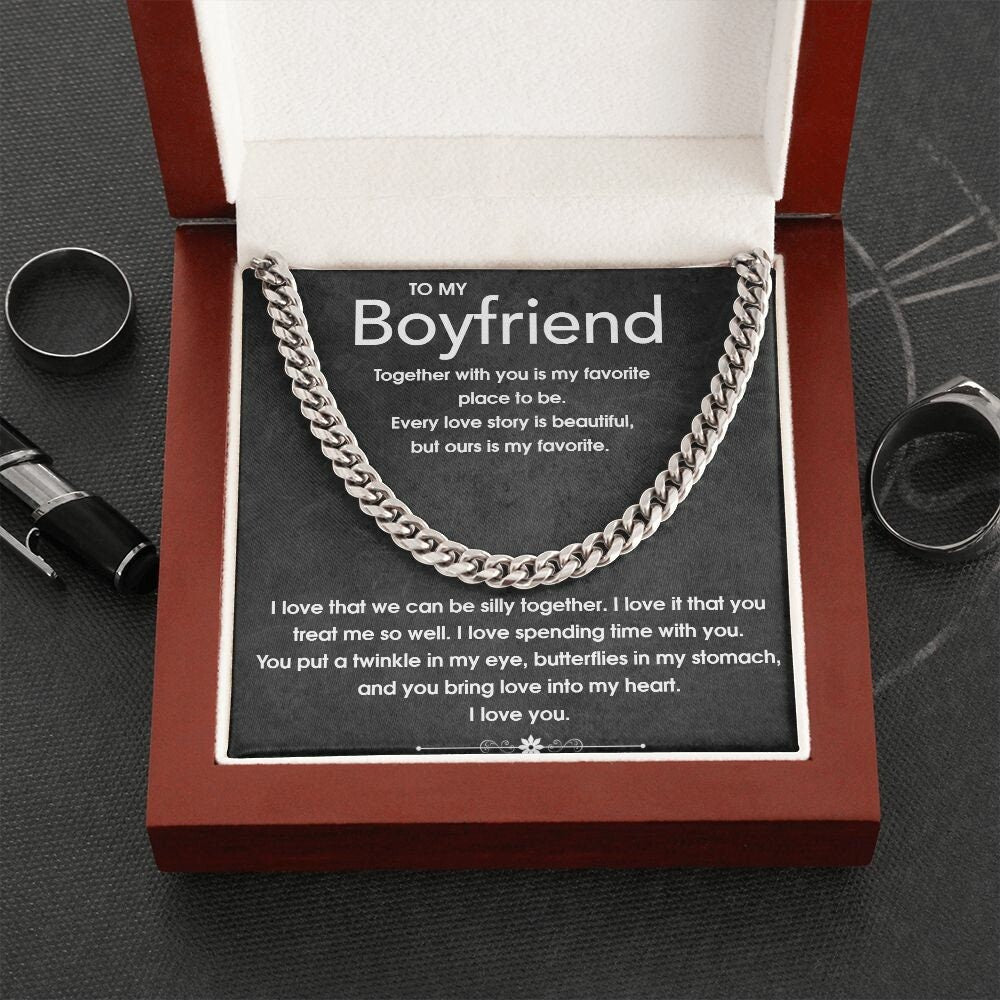 To My Boyfriend Gift Necklace, Boyfriend Birthday Gift, Romantic Gift for Boyfriend, Unique Anniversary Gift for Boyfriend, Cuban Link Chain