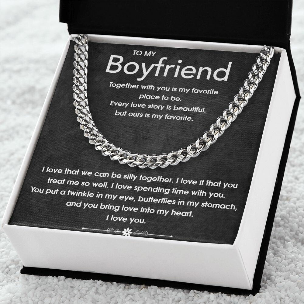 To My Boyfriend Gift Necklace, Boyfriend Birthday Gift, Romantic Gift for Boyfriend, Unique Anniversary Gift for Boyfriend, Cuban Link Chain