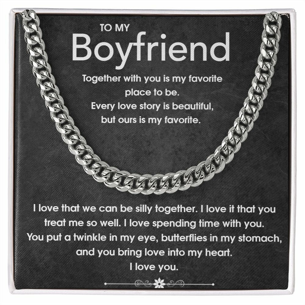 To My Boyfriend Gift Necklace, Boyfriend Birthday Gift, Romantic Gift for Boyfriend, Unique Anniversary Gift for Boyfriend, Cuban Link Chain