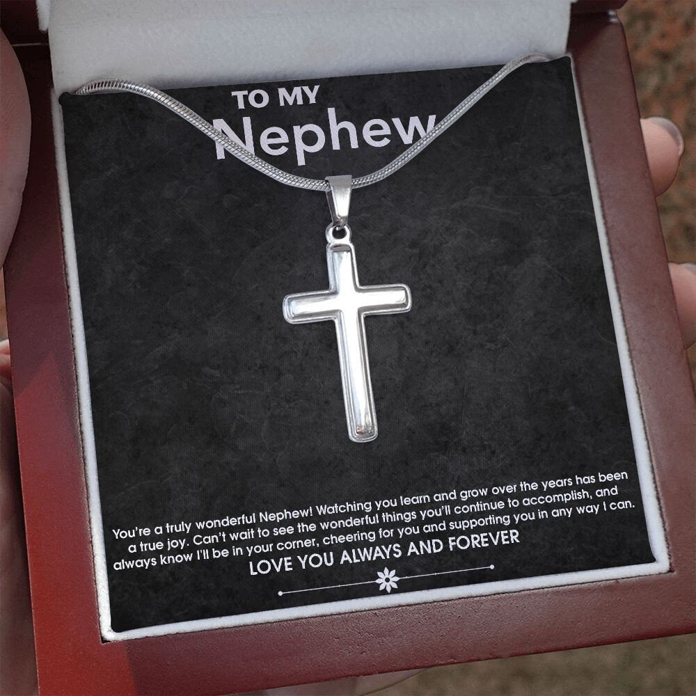 To My Nephew Gift from Aunt or Uncle, Stainless Steel Cross, Nephew Birthday Graduation Christmas Necklace Gift