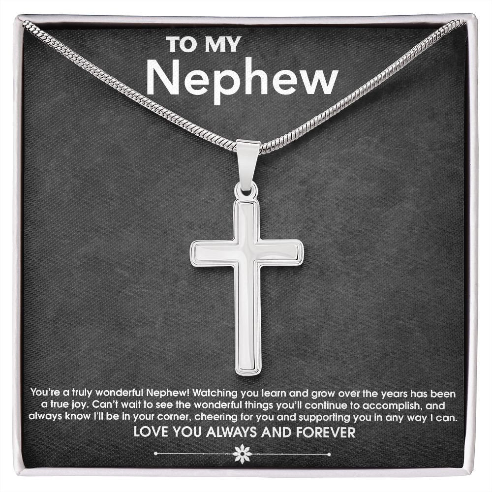 To My Nephew Gift from Aunt or Uncle, Stainless Steel Cross, Nephew Birthday Graduation Christmas Necklace Gift