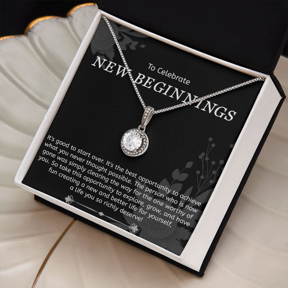 Celebrate New Beginnings Gift For Her, Divorced Gift, Break-Up Gift Necklace, 14K White Gold Eternal Hope Pendant Necklace