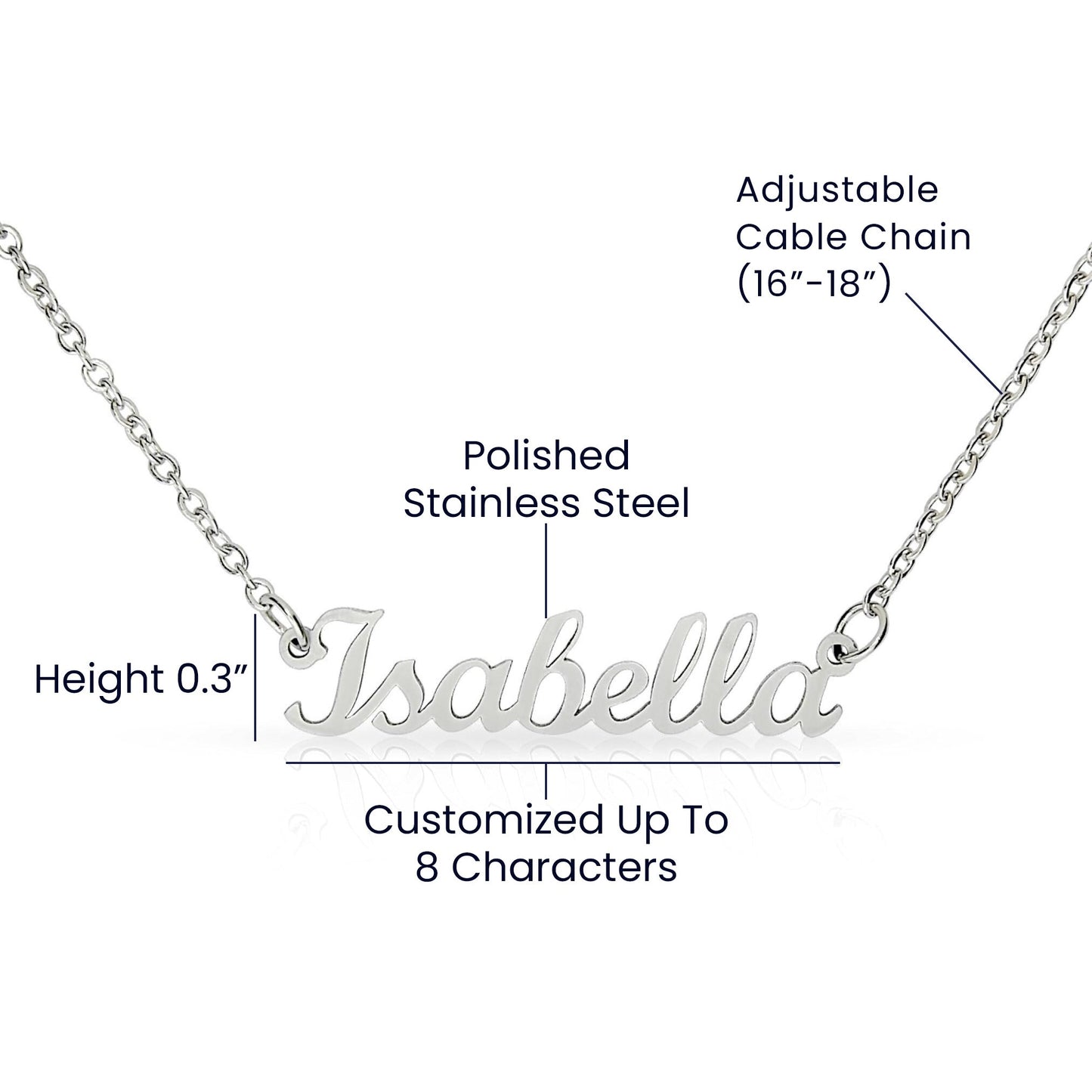 Personalized Name Necklace • Polished Stainless Steel Name Necklace with Adjustable Cable Chain • Perfect Gift for Her • Personalized Gift