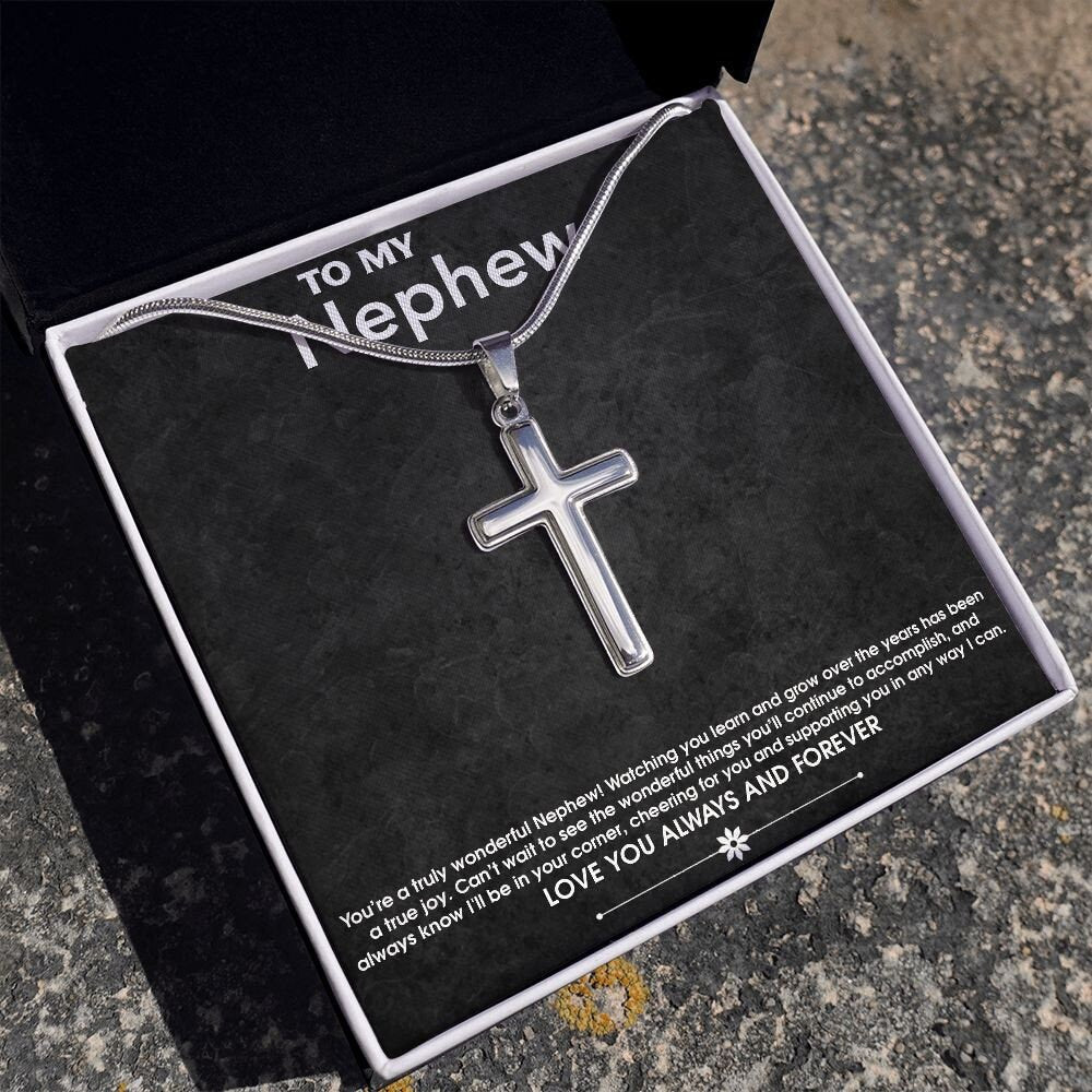 To My Nephew Gift from Aunt or Uncle, Stainless Steel Cross, Nephew Birthday Graduation Christmas Necklace Gift