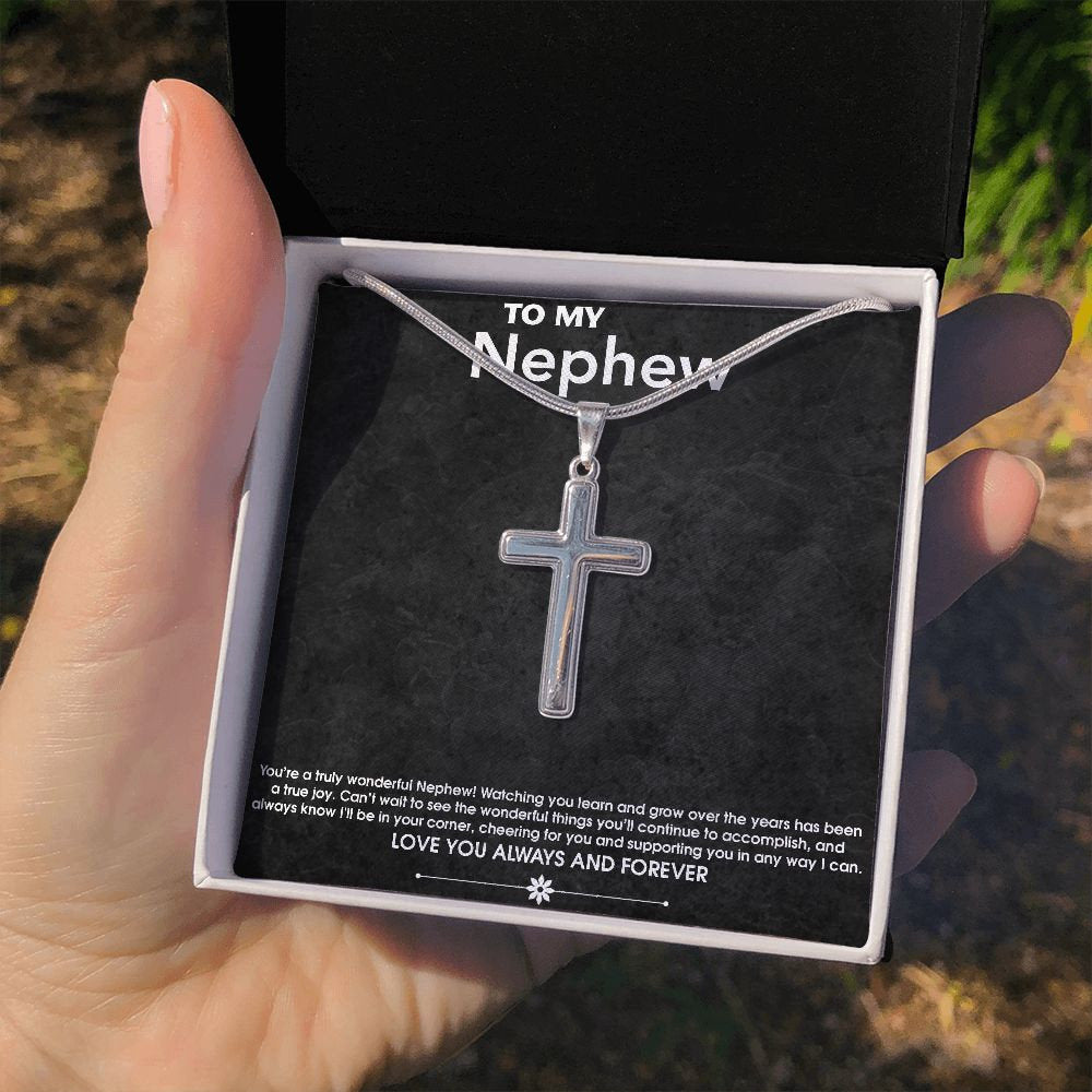 To My Nephew Gift from Aunt or Uncle, Stainless Steel Cross, Nephew Birthday Graduation Christmas Necklace Gift