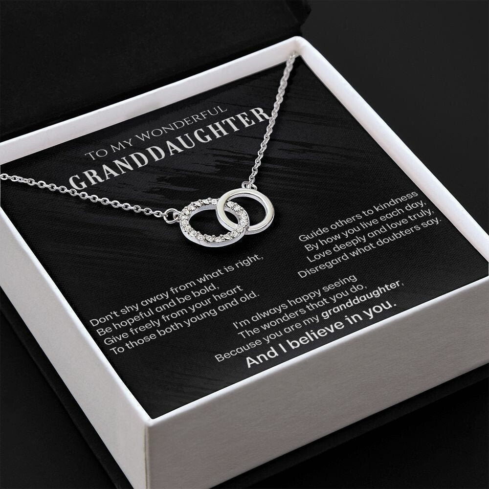 Granddaughter Gift Necklace, From Grandmother or From Grandfather, Birthday Gift in 14kt White Gold With 20 Sparkling CZ Crystals