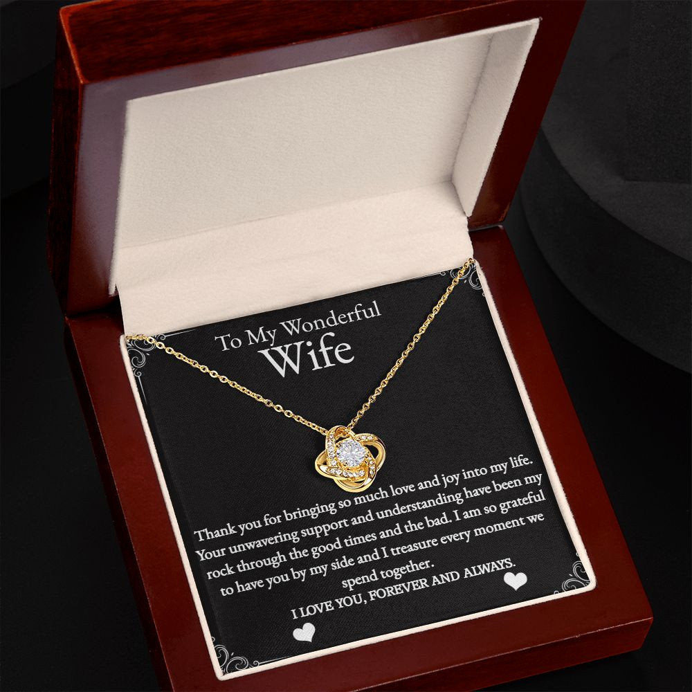 Wife Birthday Gift, Wife Valentine's Day Jewelry, White or Gold Love Knot Necklace, Wife Thoughtful Gift With Message Card