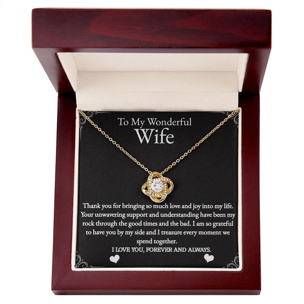 Wife Birthday Gift, Wife Valentine's Day Jewelry, White or Gold Love Knot Necklace, Wife Thoughtful Gift With Message Card