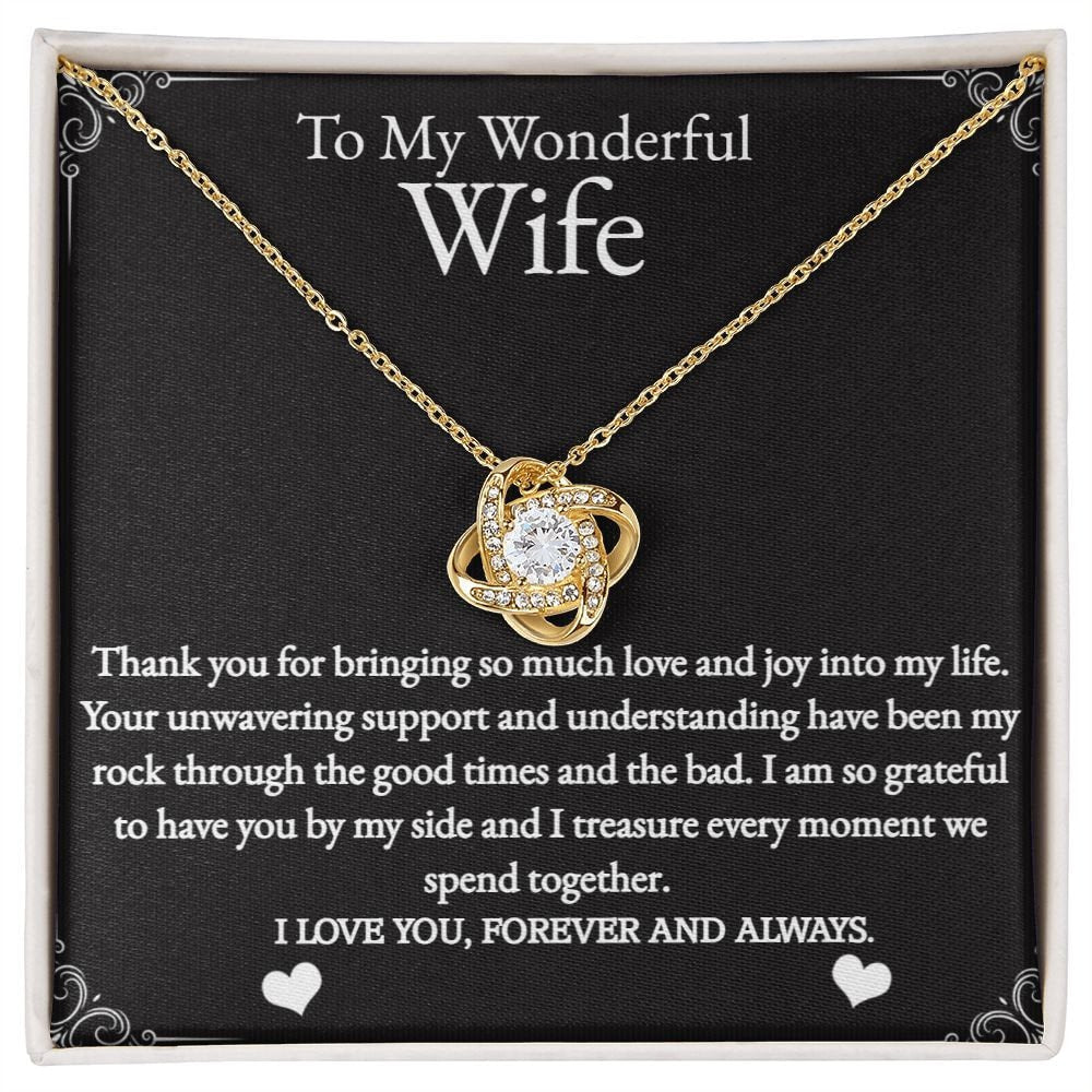 Wife Birthday Gift, Wife Valentine's Day Jewelry, White or Gold Love Knot Necklace, Wife Thoughtful Gift With Message Card