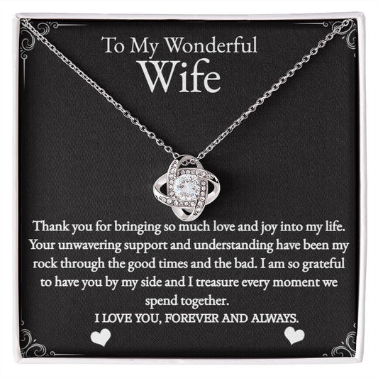 Wife Birthday Gift, Wife Valentine's Day Jewelry, White or Gold Love Knot Necklace, Wife Thoughtful Gift With Message Card