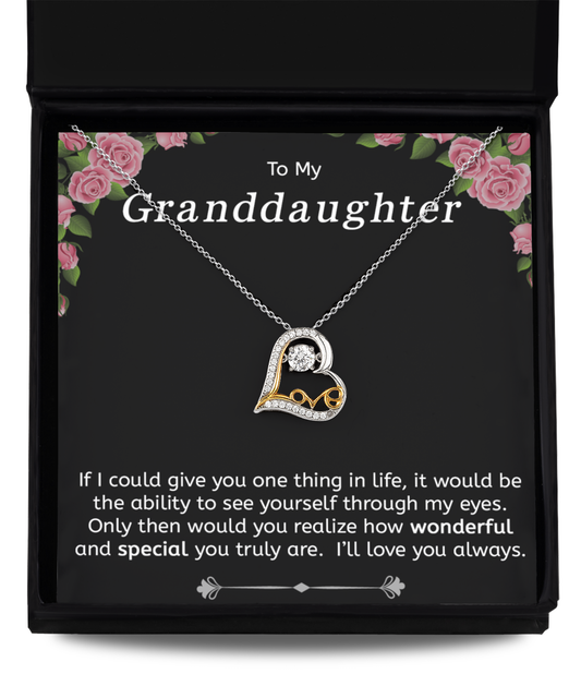 To My Granddaughter Gift, Dancing Love Necklace, 925 Sterling Silver and Gold, Pendant Jewelry with Message Card and Gift Box