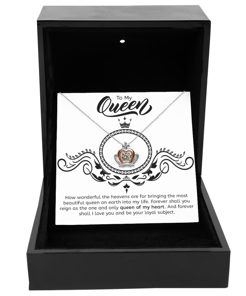 To My Queen Wife Gift or Girlfriend Gift Crown Necklace, 925 Sterling Silver and Rose Gold, Pendant Jewelry with Message Card and Gift Box