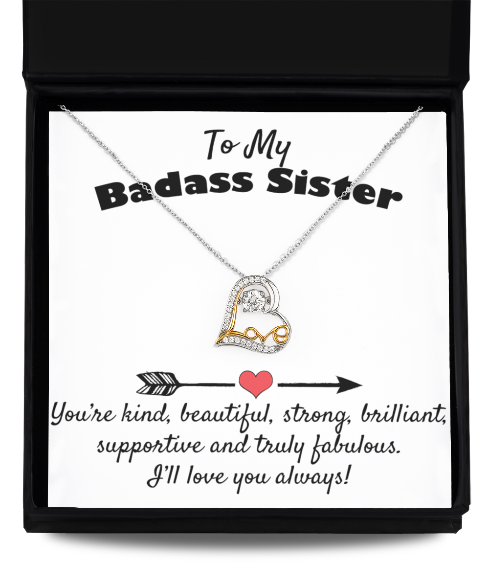 To My Badass Sister Gift, Dancing Love Necklace, 925 Sterling Silver, Pendant Jewelry with Message Card and Gift Box…