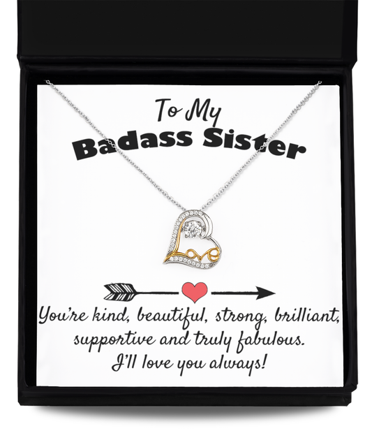 To My Badass Sister Gift, Dancing Love Necklace, 925 Sterling Silver, Pendant Jewelry with Message Card and Gift Box…