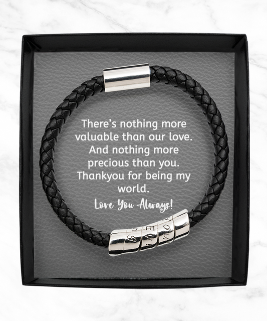 Men’s Bracelet Gift for Husband or Boyfriend, “You’re My Everything” Vegan Leather Wraparound Zinc Metal Engraved Bracelet