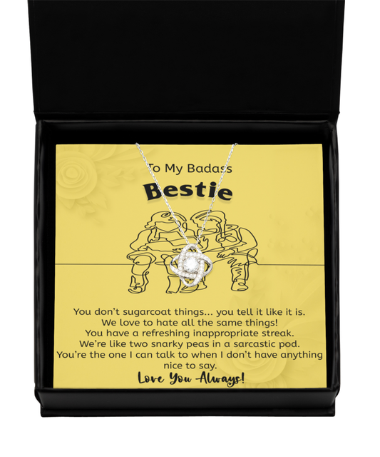 Best Friend Gift, Badass Bestie BFF Gift, 925 Sterling Silver, Love Knot Pendant Jewelry with Message Card and Gift Box