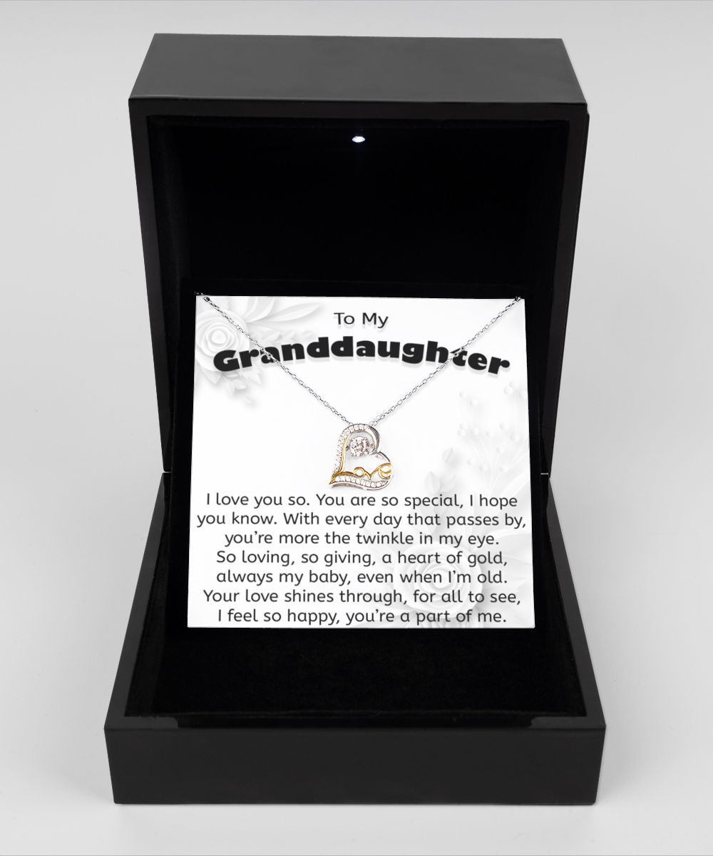 To My Granddaughter Gift Jewelry, Love Heart Necklace, 925 Sterling Silver, Pendant Jewelry with Message Card and Gift Box