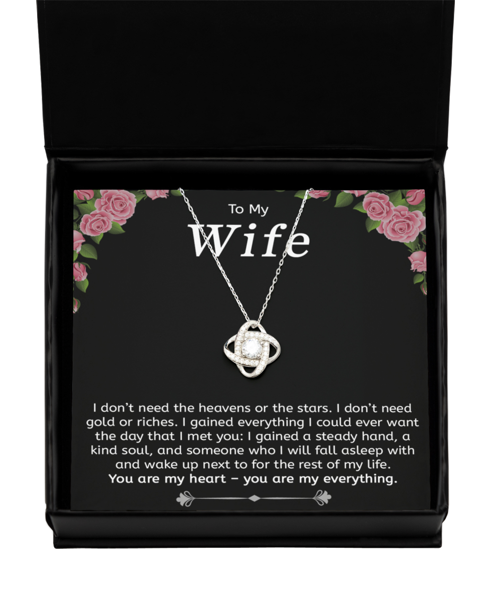 To My Wife Gift Necklace, 925 Sterling Silver, Love Knot Pendant Jewelry with Message Card and Gift Box