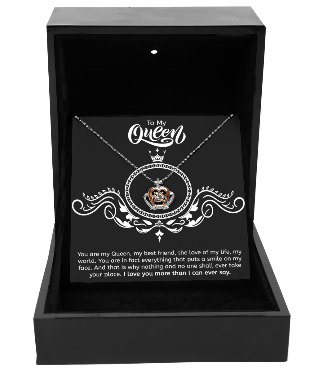 To My Queen Wife Gift or Girlfriend Gift Crown Necklace, 925 Sterling Silver and Rose Gold, Pendant Jewelry with Message Card and Gift Box