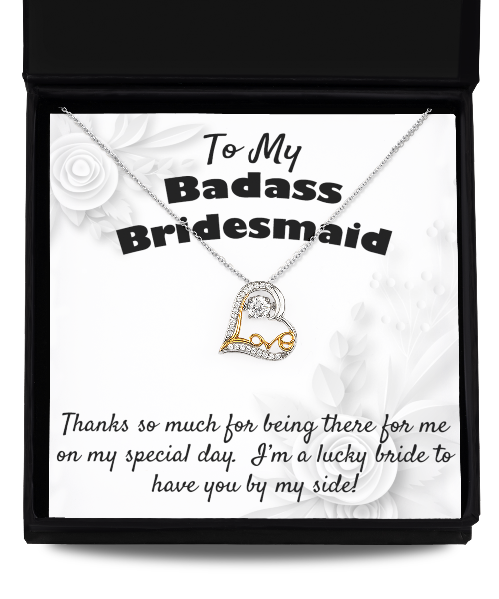 To My Badass Bridesmaid Gift, Dancing Love Necklace, 925 Sterling Silver, Pendant Jewelry with Message Card and Gift Box