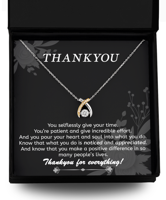 Thankyou Gift For Mentor, Teacher, Nurse, Care-Taker, Thank You Necklace For Her With Message Card and Gold Necklacece