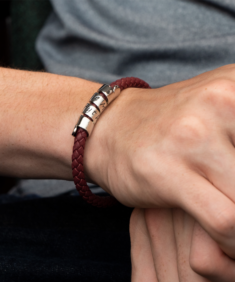 Men’s Bracelet Gift for Husband or Boyfriend, “You’re My Everything” Vegan Leather Wraparound Zinc Metal Engraved Bracelet