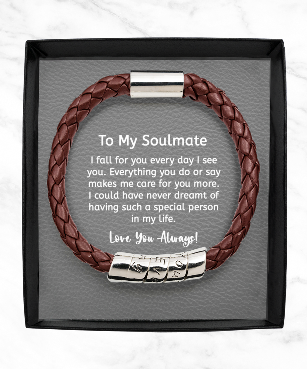 Men’s Bracelet Gift for Husband or Boyfriend, “You’re My Everything” Faux Leather Wraparound Zinc Engraved Bracelet, Engraved Men’s Jewelry