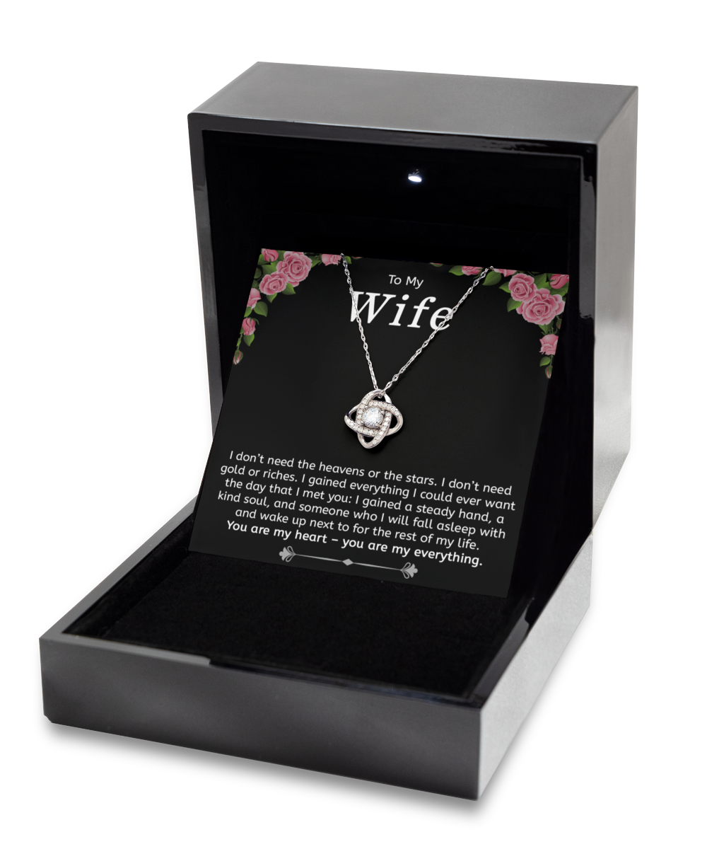 To My Wife Gift Necklace, 925 Sterling Silver, Love Knot Pendant Jewelry with Message Card and Gift Box