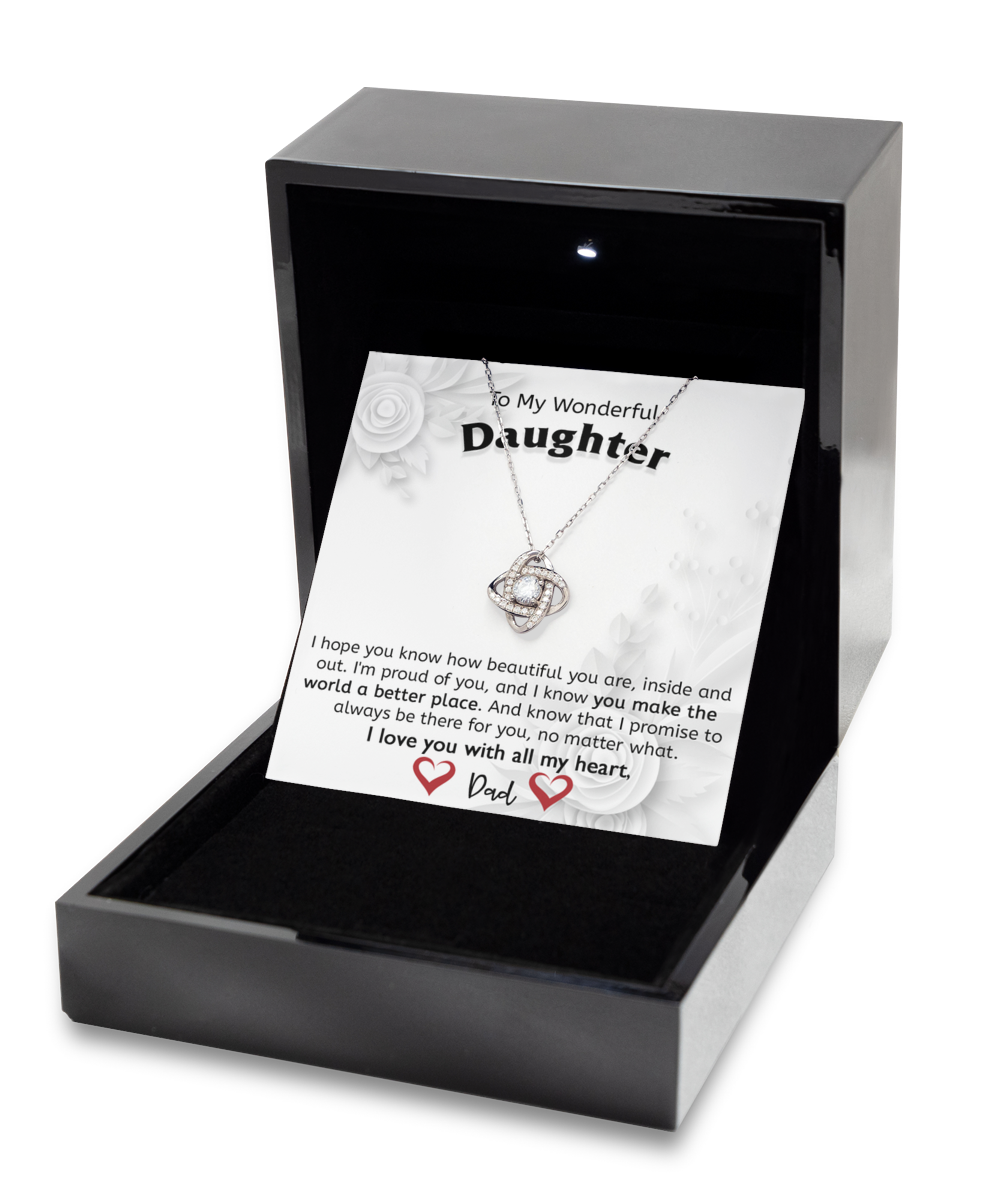 Daughter Gift From Dad, Father Daughter Gift, 925 Sterling Silver, Love Knot Pendant Jewelry with Message Card and Gift Box