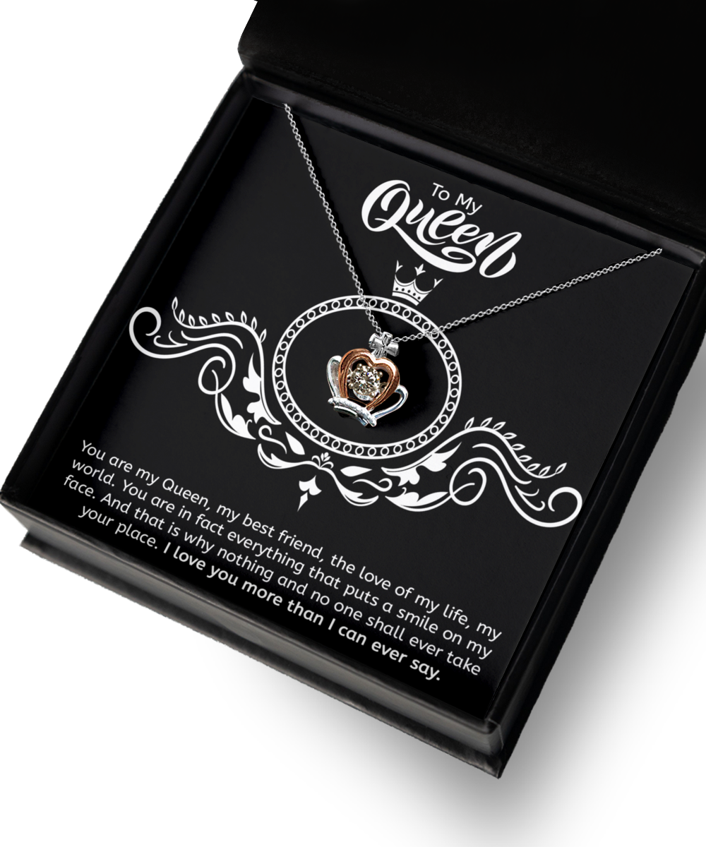 To My Queen Wife Gift or Girlfriend Gift Crown Necklace, 925 Sterling Silver and Rose Gold, Pendant Jewelry with Message Card and Gift Box