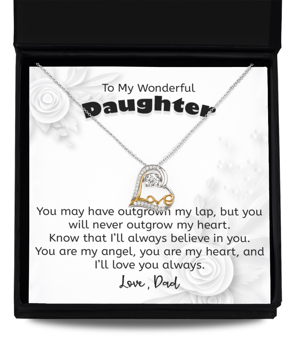 Gift For Daughter From Dad, Love Heart Necklace, 925 Sterling Silver and Gold, Pendant Jewelry with Message Card and Gift Box