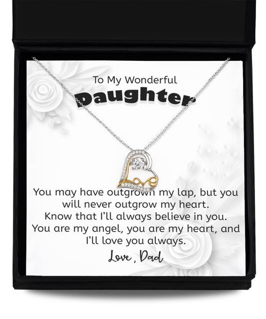 Gift For Daughter From Dad, Love Heart Necklace, 925 Sterling Silver and Gold, Pendant Jewelry with Message Card and Gift Box