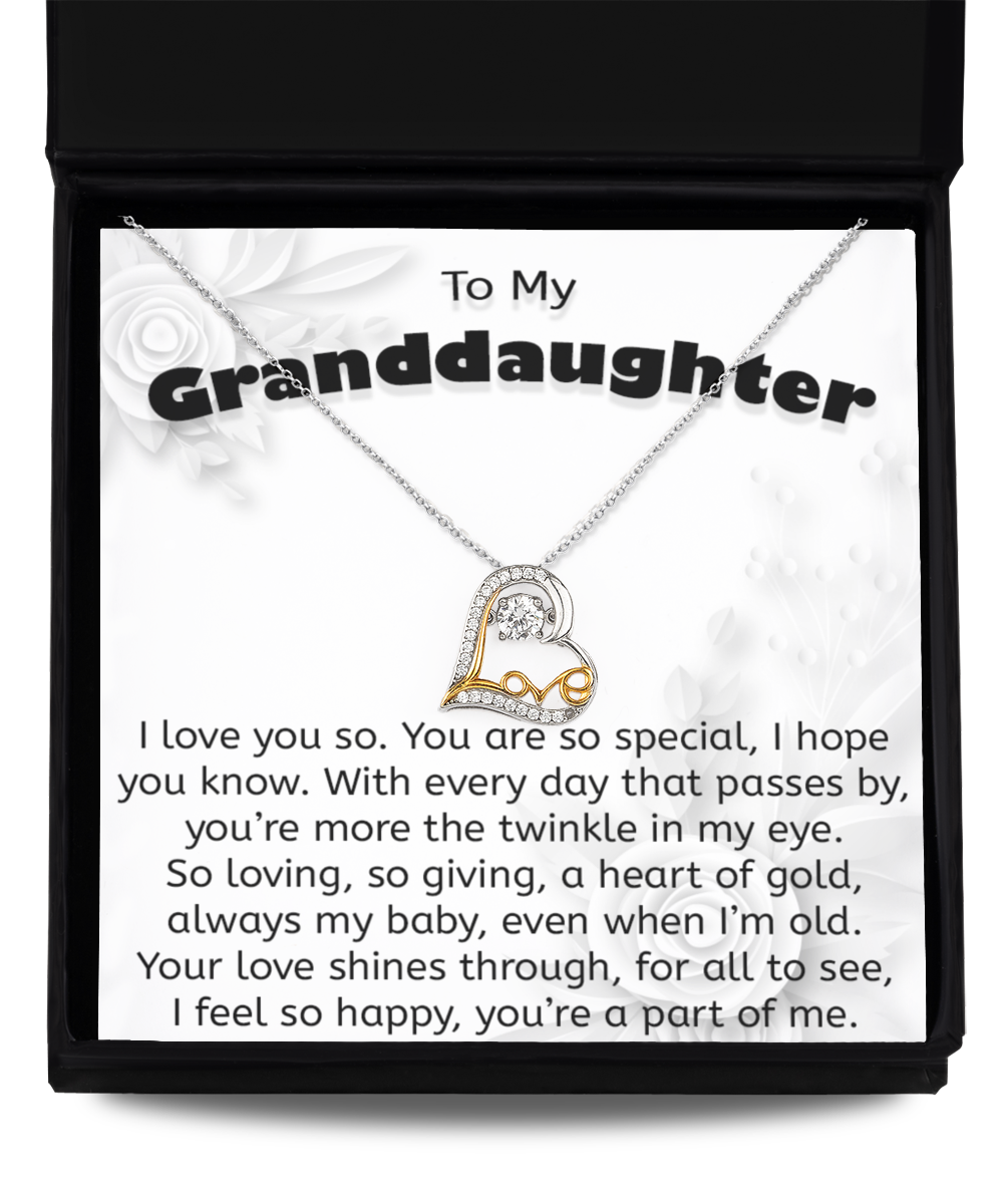 To My Granddaughter Gift Jewelry, Love Heart Necklace, 925 Sterling Silver, Pendant Jewelry with Message Card and Gift Box