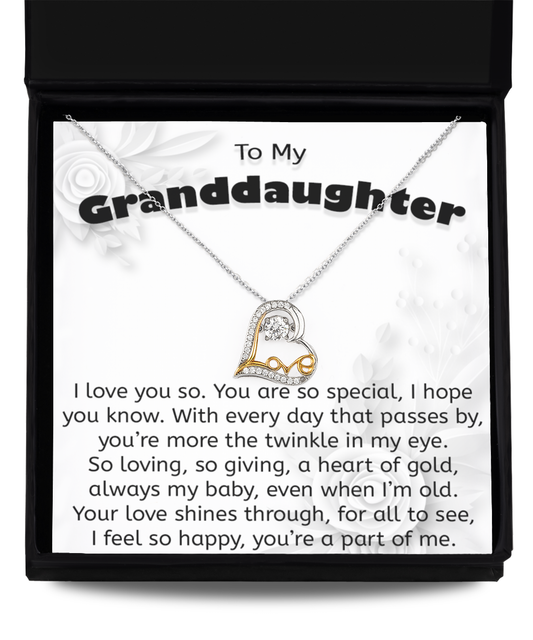 To My Granddaughter Gift Jewelry, Love Heart Necklace, 925 Sterling Silver, Pendant Jewelry with Message Card and Gift Box