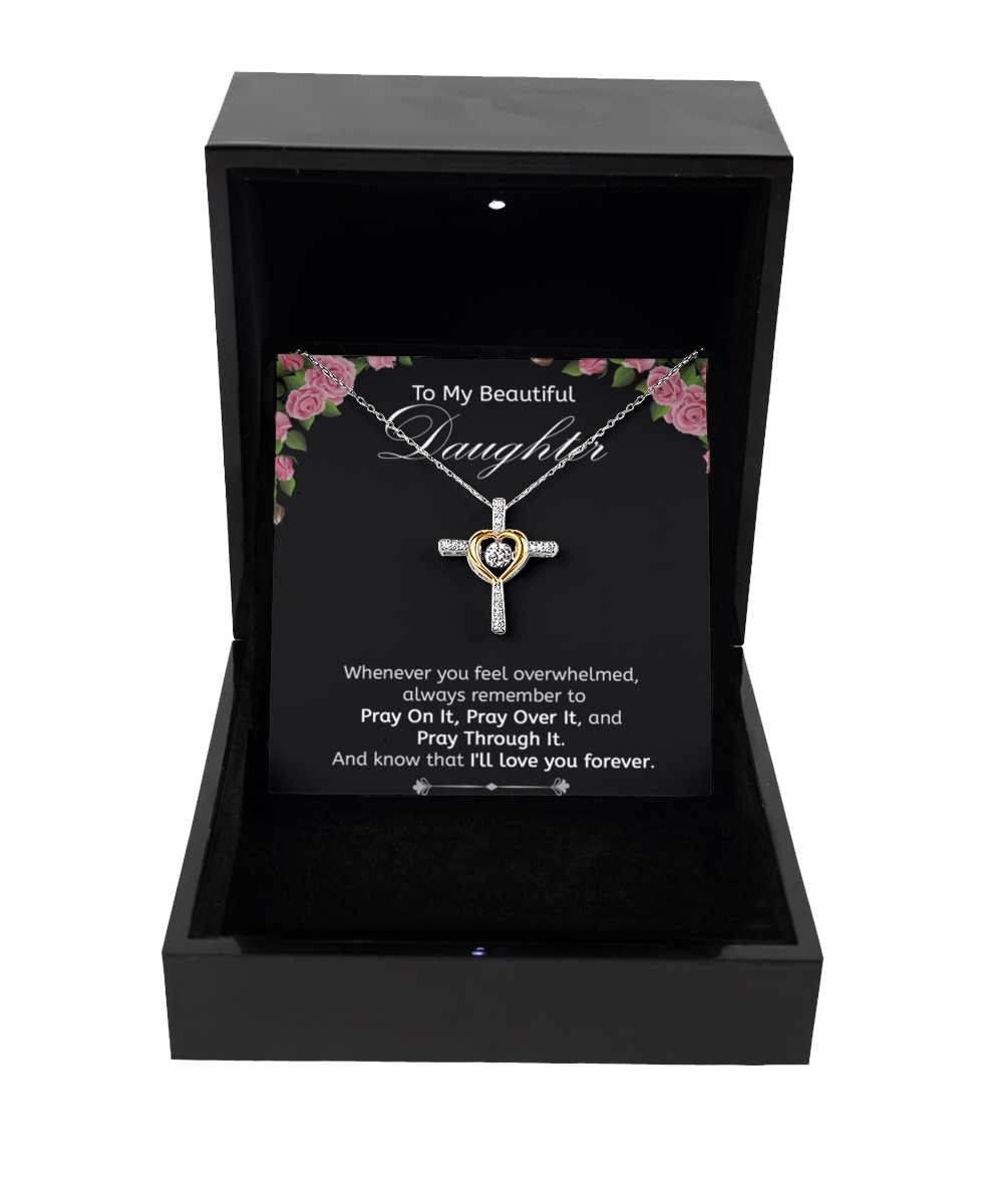 To My Daughter Necklace, 925 Sterling Silver and Gold, Christian Pendant Jewelry with Message Card and Gift Box