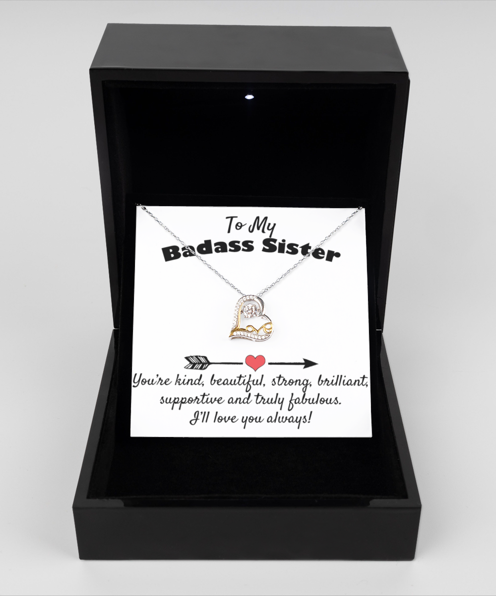 To My Badass Sister Gift, Dancing Love Necklace, 925 Sterling Silver, Pendant Jewelry with Message Card and Gift Box…