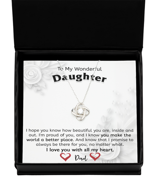 Daughter Gift From Dad, Father Daughter Gift, 925 Sterling Silver, Love Knot Pendant Jewelry with Message Card and Gift Box