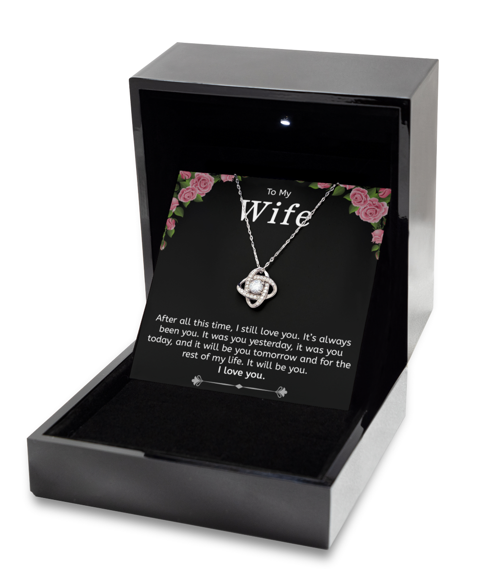 To My Wife Gift Necklace, 925 Sterling Silver, Love Knot Pendant Jewelry with Message Card and Gift Box