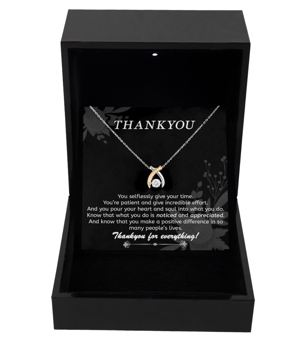 Thankyou Gift For Mentor, Teacher, Nurse, Care-Taker, Thank You Necklace For Her With Message Card and Gold Necklacece