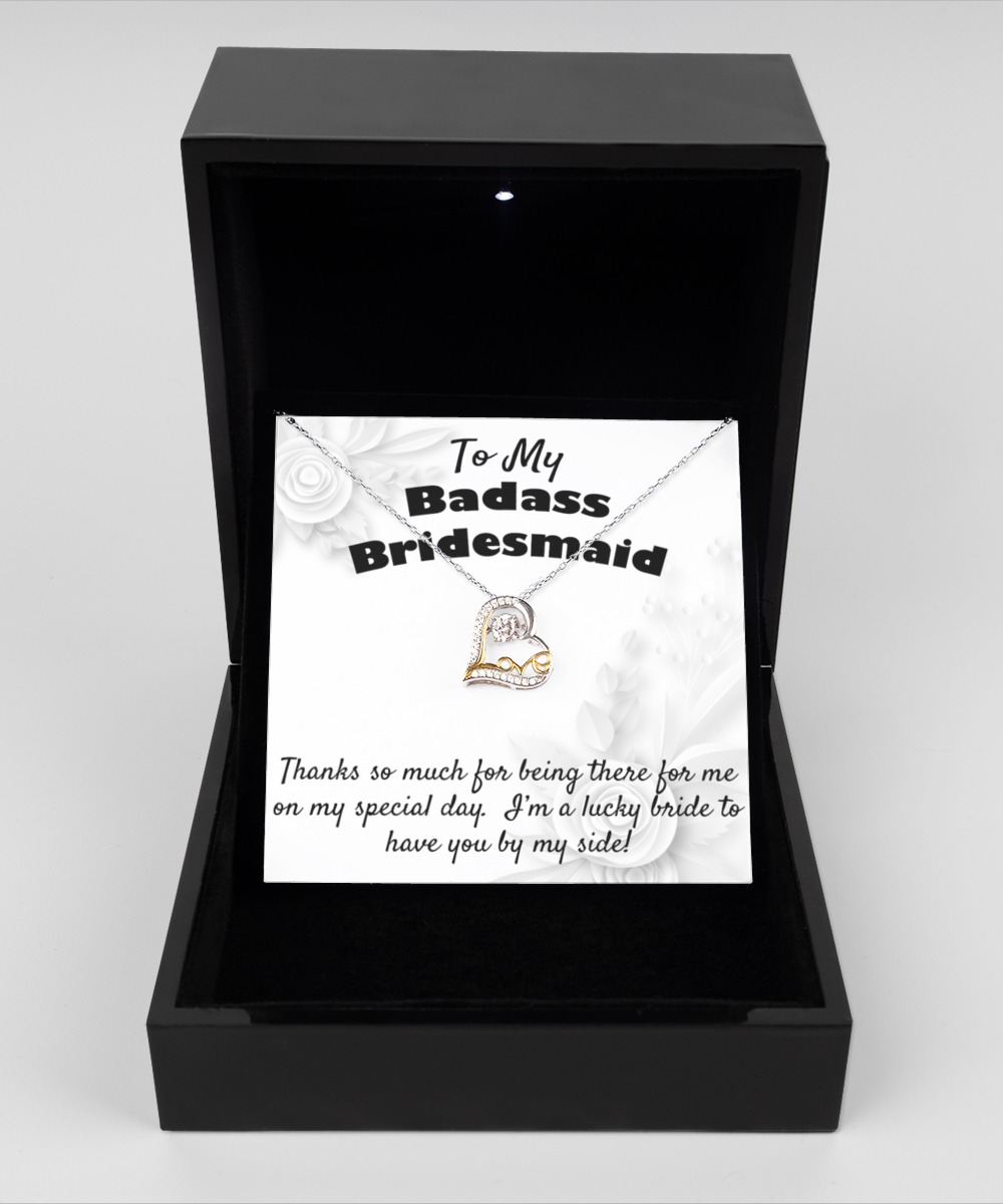 To My Badass Bridesmaid Gift, Dancing Love Necklace, 925 Sterling Silver, Pendant Jewelry with Message Card and Gift Box