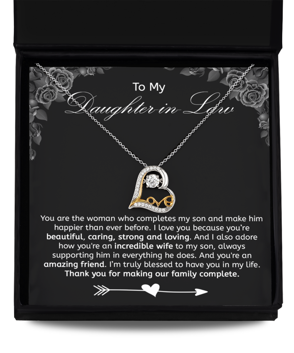 Daughter-In-Law Gift Love Necklace, Thank You For Making Our Family Complete