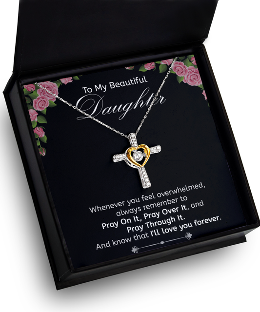 To My Daughter Necklace, 925 Sterling Silver and Gold, Christian Pendant Jewelry with Message Card and Gift Box