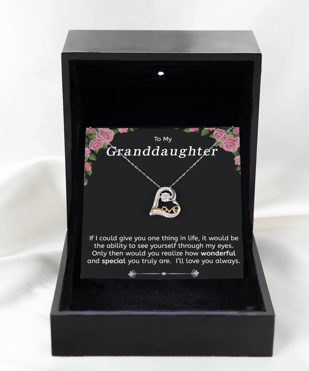 To My Granddaughter Gift, Dancing Love Necklace, 925 Sterling Silver and Gold, Pendant Jewelry with Message Card and Gift Box